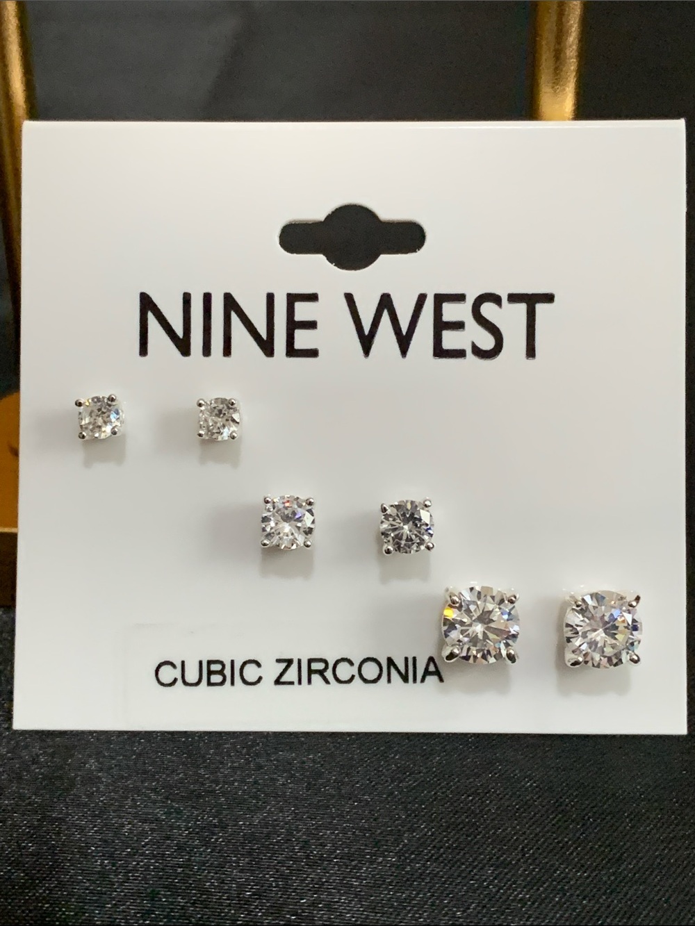 NWT Nine West 3 pairs of silver tone cz stud earrings